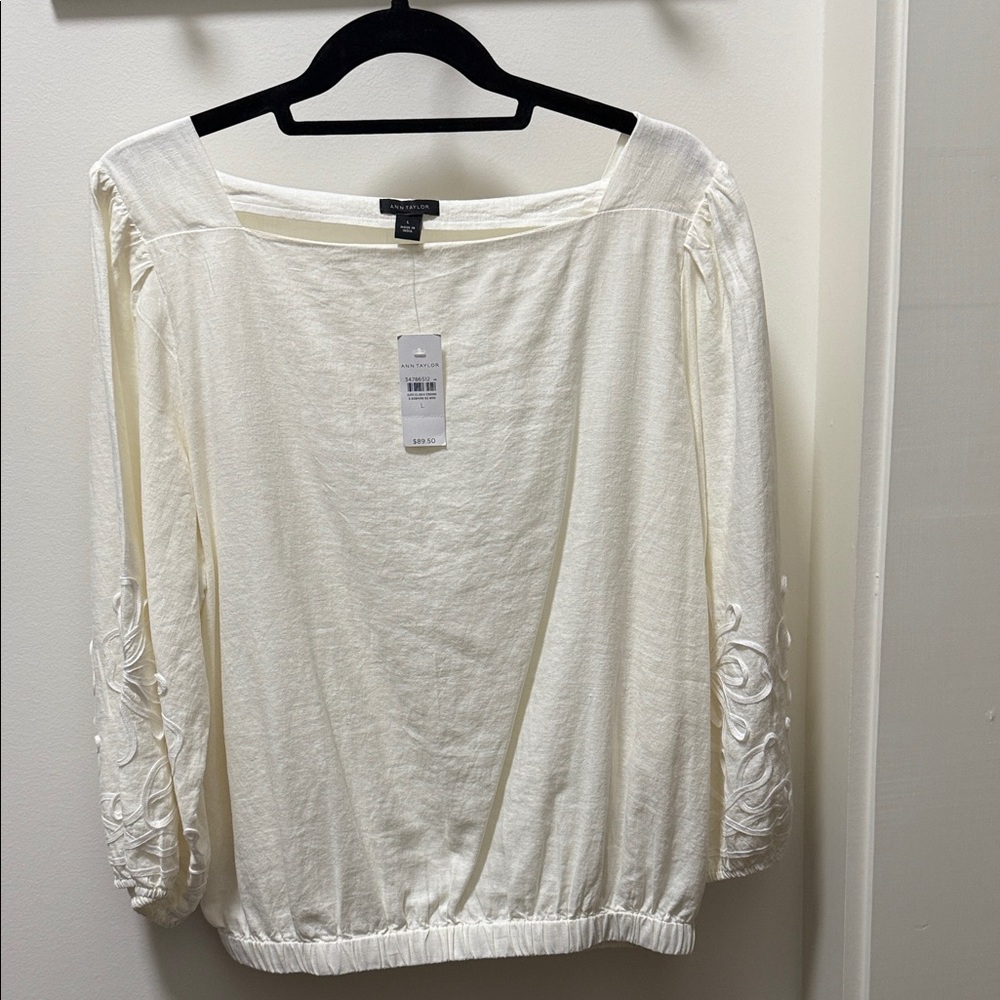 Ann Taylor Cream Square Neck Blouse
